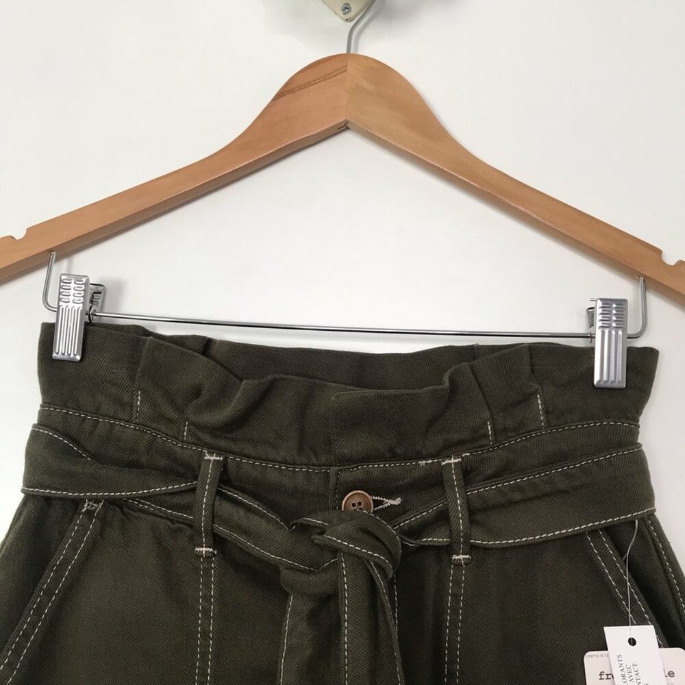 NWT Free People Splendor In The Grass Skirt Green Paper Bag Waist Boho Size 2 - Picture 4 of 9